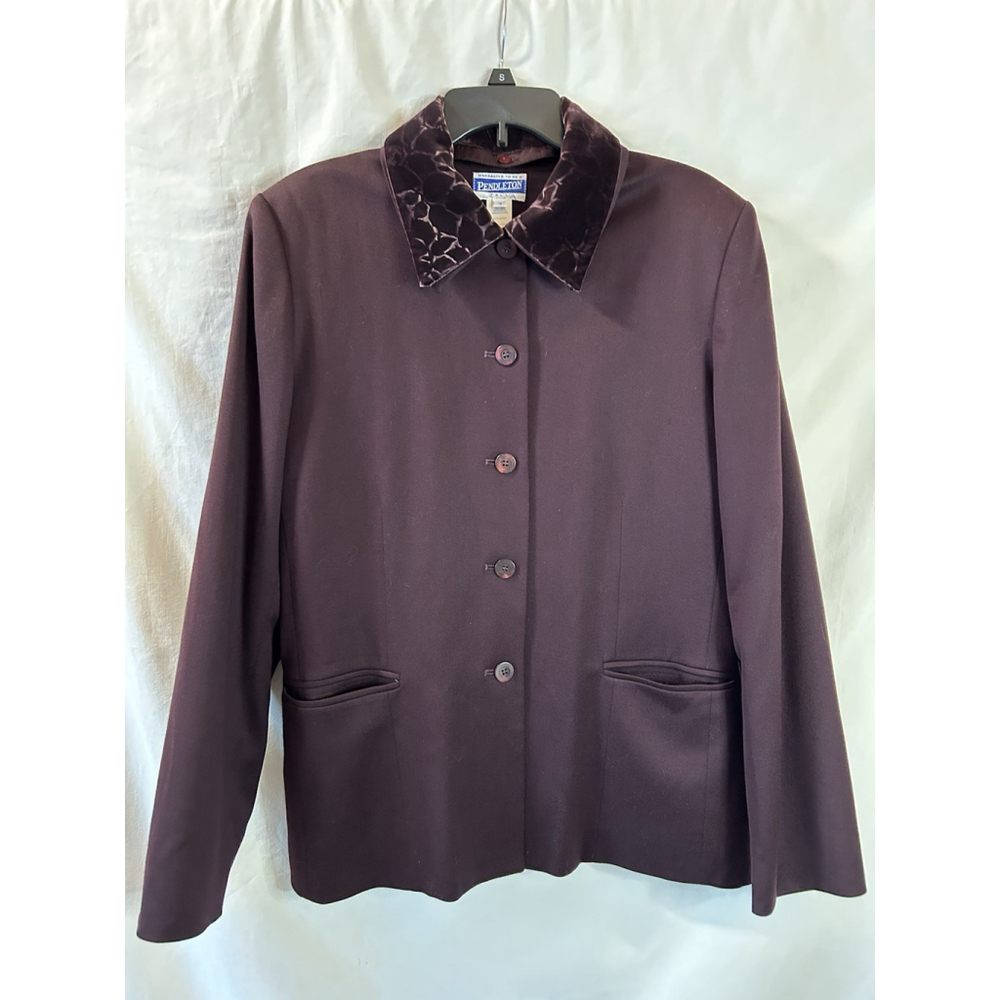 Pendleton Women's Deep Burgundy Wool Swirled Velvet Removable Collar Blazer 12